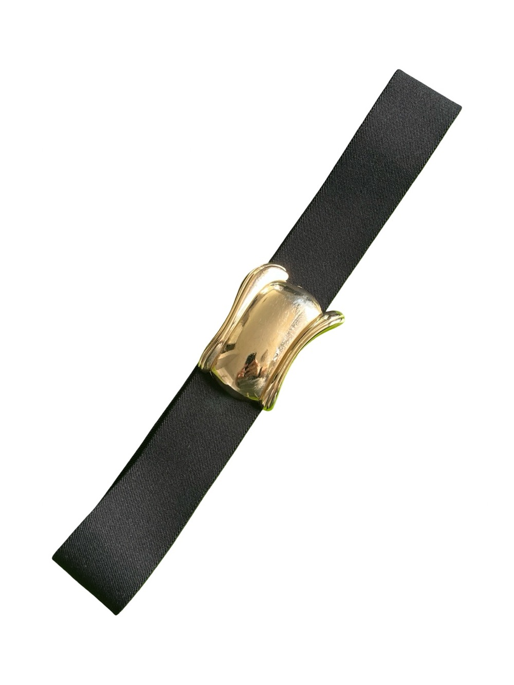 Vintage Stretchy Black Belt with Gold Tone Belt Buckle Classic Womens